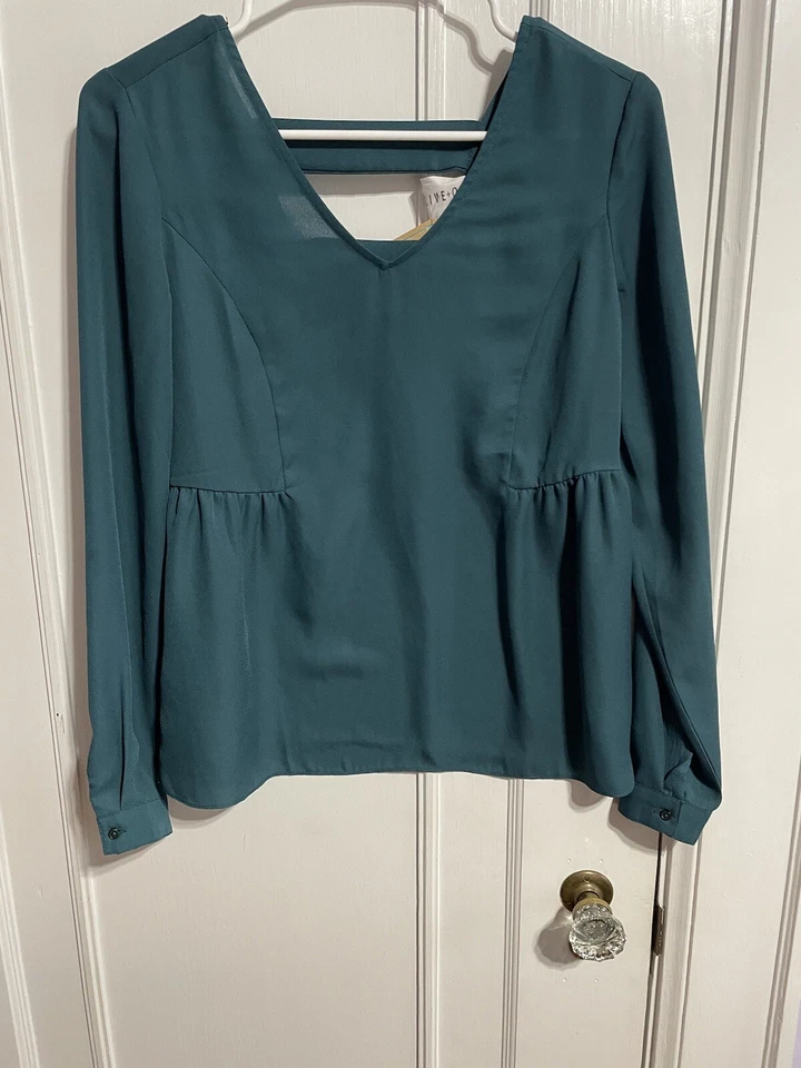 Camisa manga larga Olive & Oak para mujer talla XS verde azulado, lisa Foto 2 de 4