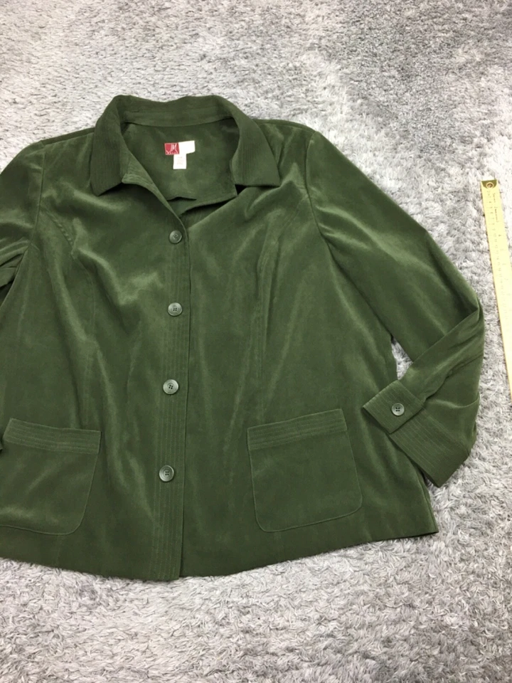 Chaqueta con botones JM Collection para mujer talla 24W verde mezcla de poliéster Foto 2 de 4