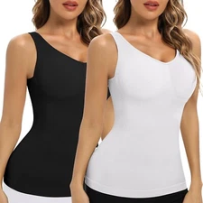 Women With Built in Bra Slimming Body Shaper Tummy Control Tank Tops Cami Shirt 
