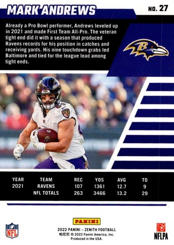 2021 Panini Playoff Red Zone Mark Andrews Baltimore Ravens #27 - Picture 2 of 2
