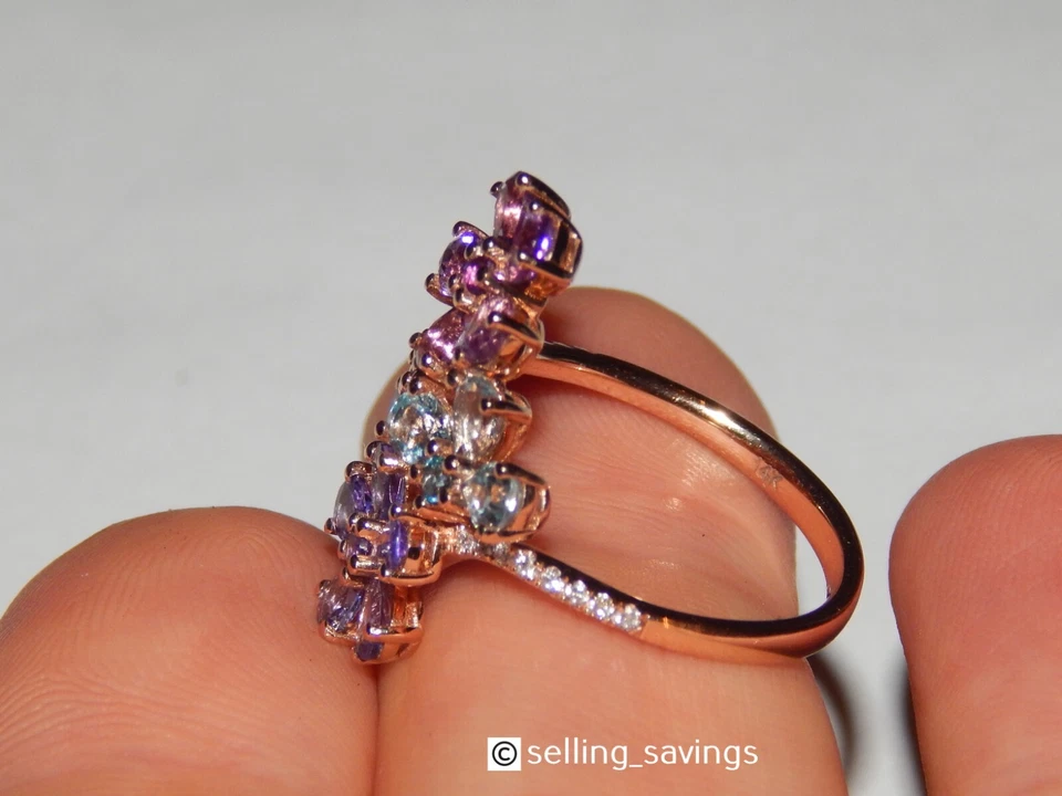 ANILLO CARA ANCHA 9/10 PULGADAS ORO ROSA EFFY MULTI PIEDRAS PRECIOSAS Y DIAMANTES FLORALES Foto 3 de 4