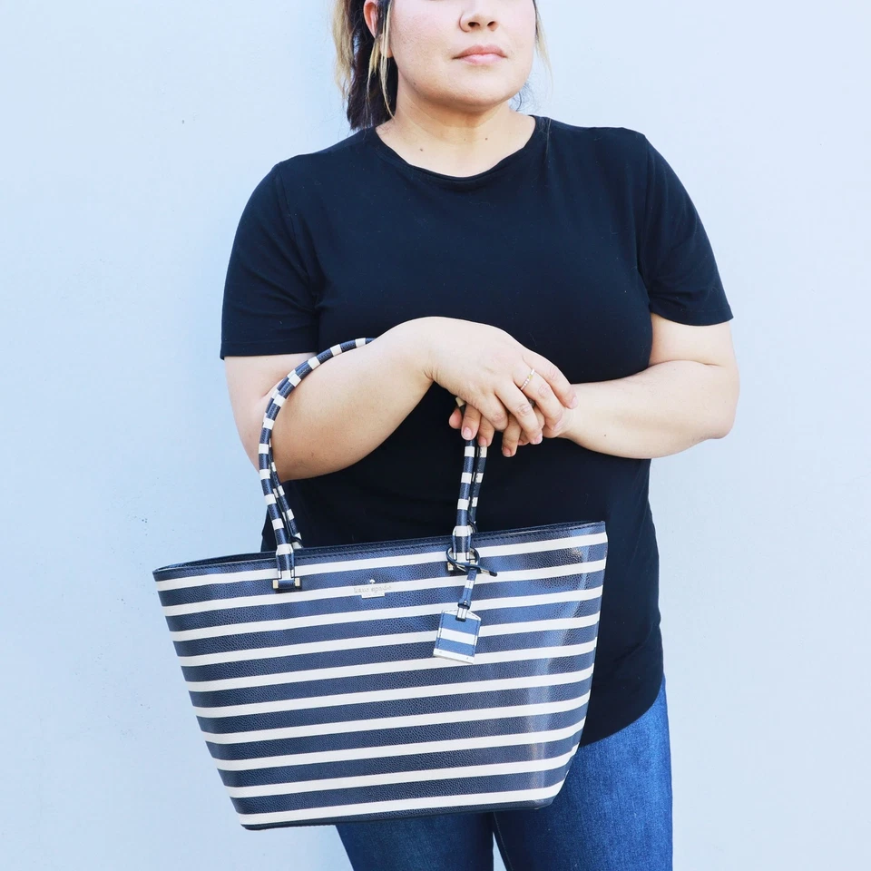 NUEVO Bolso de Mano Kate Spade Seaside Azul Marino Rayas Pequeño Harmony O Foto 3 de 4