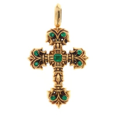 CHROME HEARTS 22k CHARM FILIGREE TINY P EMRLD PAVE Emerald Gold Necklace Used c0
