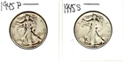 LOT/2 1945 S & P Silver Standing Liberty 50 Cent HALF-DOLLARS FULL RIMS UNGRADED