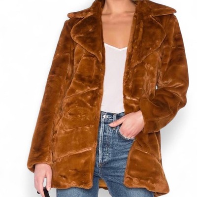 NWT MINKPINK Women's Pumpkin Spice Brown Orange Faux Fur Penny Lane Coat   SMALL