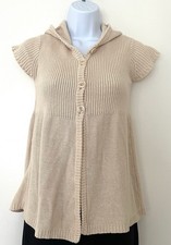 Energie Authentic Women’s Casual Knit Cap Sleeve Hooded Cardigan Beige Size L