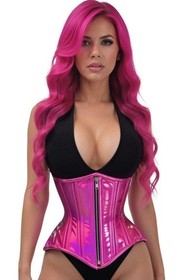 Top Drawer Fuchsia Holo Double Steel Boned Underbust Waist Cincher Corset