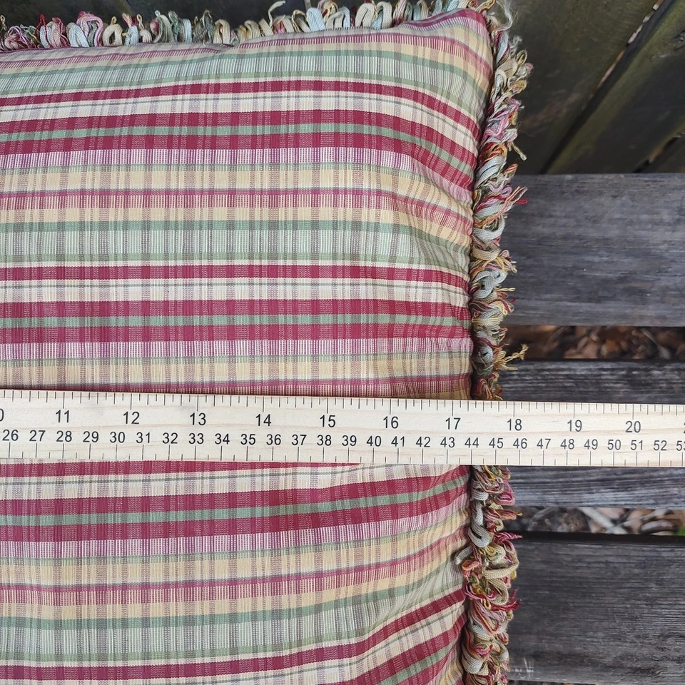 Almohada de plumas de plumón personalizada tapicería a cuadros con flecos decoración del hogar 18" 2 caras Foto 3 de 4