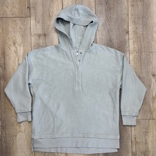 Aerie Henley Hoodie Womens Sage Green Sz Med Textured Ribbed Pullover Oversized
