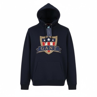GANT Banner Shield Men Hoodie M Blue Kangaroo Logo Pullover *