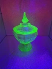Vintage Anchor Hocking Princess Candy Dish Lid Green Uranium Glass PLEASE Read