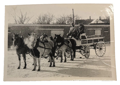 Vtg Photograph Horse Drawn Wagon Winter Snow Burt Onley Rockford IL