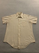 Woodwards Men  s Short Sleeve Button Up Shirt Yellow Size L 1970s Vintage