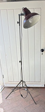 Red & Black Metal Tripod Floor Lamp Adjustable Round Shade Industrial