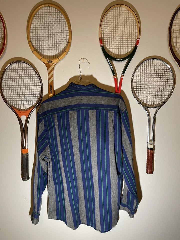 Camisa Dockers Hombre Rayas Abotonada Manga Larga Años 90 Azul Verde Talla Grande Foto 2 de 3