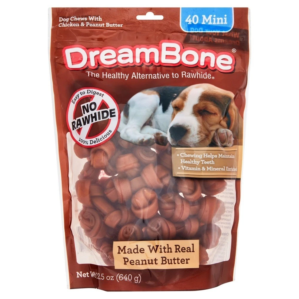 Peanut Butter Flavored Rawhide-Free Dog Chews, Mini, 22.5 Oz. 40 Count