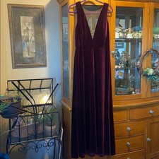 Jenny Yoo Logan Anthropologie Velvet Maxi Dress Gown Berry Deep Red Women's 12