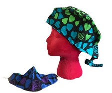 Men/Women Surgical Scrub Cap Lined Reversible, 100 Cotton Fabric W/Mask