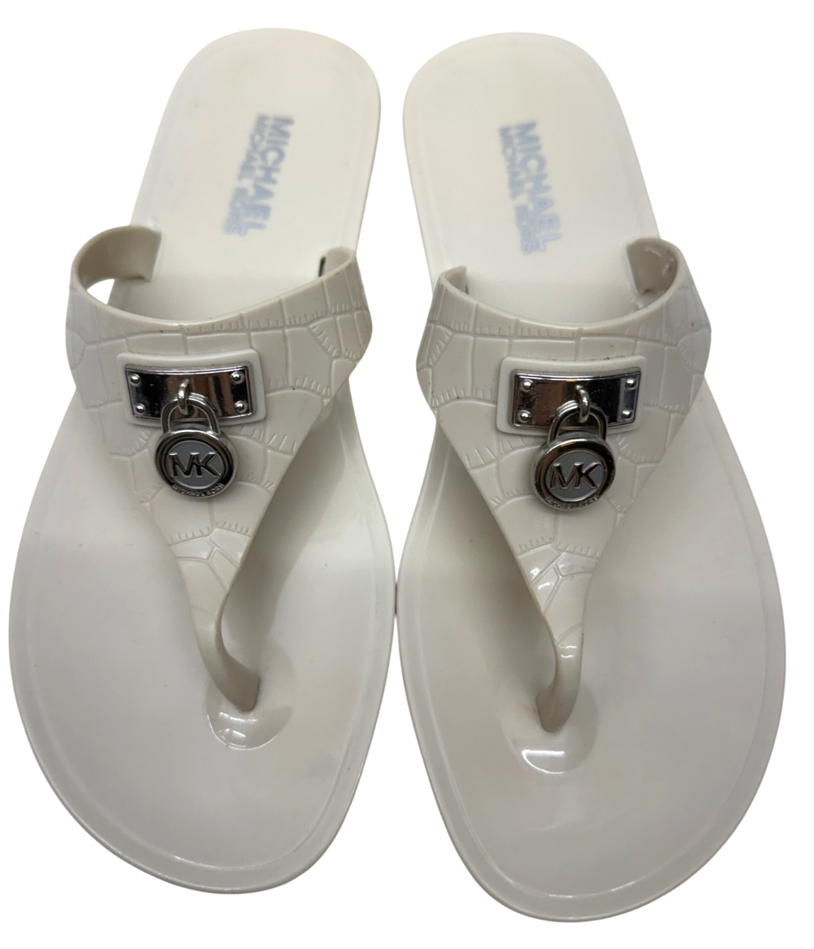 Michael Kors Sandals MK Logo Charm Thong LILLIE Jelly Flip Flop White Sz 7 - 7.5 thumbnail 2