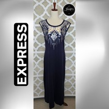 Express Women's Navy Blue Crew Neck Aztec Sequin Sleeveless Maxi Dress Size L