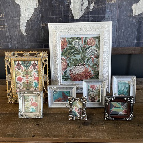 8 Vintage Picture Frame Lot Ornate Scroll Wood Metal Boho Eclectic Decor Frames