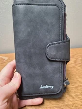 Baellerry Womens Wallet Gray Suede Snap Closure Card Slots