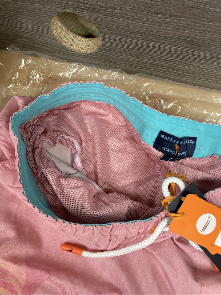 Margaritaville Men’s Swim Trunks Beach Shorts Hibiscus Print Size L Pink New - Image 4 of 4