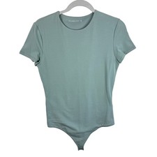 Abercrombie Fitch Women LT Essential Crewneck Bodysuit Sage Green Short Sleeve