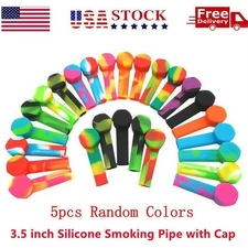 5x 3.4'' Mini Silicone Smoking Hand Pipe with Metal Bowl & Cap Lid Pocket Pipe