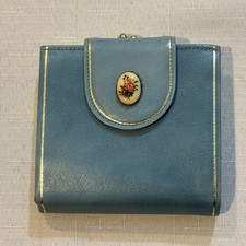 Vintage Buxton Blue Cowhide Wallet Coin Purse Floral Clasp w/ Original Inserts