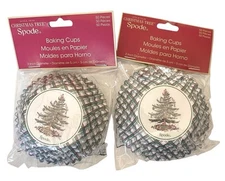 100 Spode CHRISTMAS TREE Cupcake Muffin Baking Cups w/ Plaid Sides