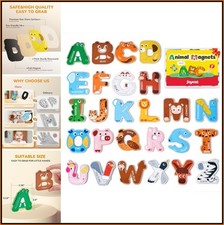 Wooden Alphabet Magnets 26 Uppercase Letters Colorful Animal Design Educational