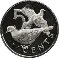 British Virgin Islands - 5 Cents - 1974 FM - Proof - Zenaida Doves