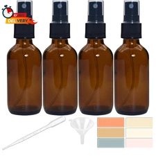 4 PACK 2 Oz Amber Small Glass Spray Bottles, Empty Spray Bottle for Hair, Plants