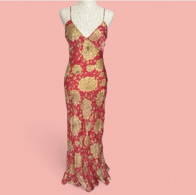 Roberto cavalli 100% Silk Pink Gold Metallic Florals Fairycore Maxi Dress |  eBay