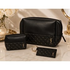 NEW 3 piece YSL Beaut Holiday GWP Set, Large Pouch, Mini Pouch, Mirror Key Ring