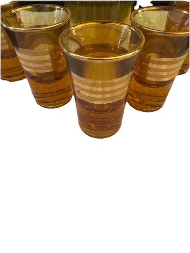 Vintage Cristallerie Artistiche Decorate With 5 Shot Glasses Amber Italy - Picture 2 of 10