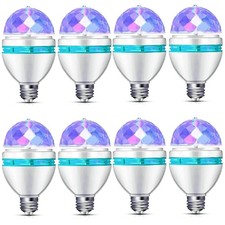 8 Pack LED Disco Light Bulb, Rotating Color Changing Strobe with Multi Crysta...