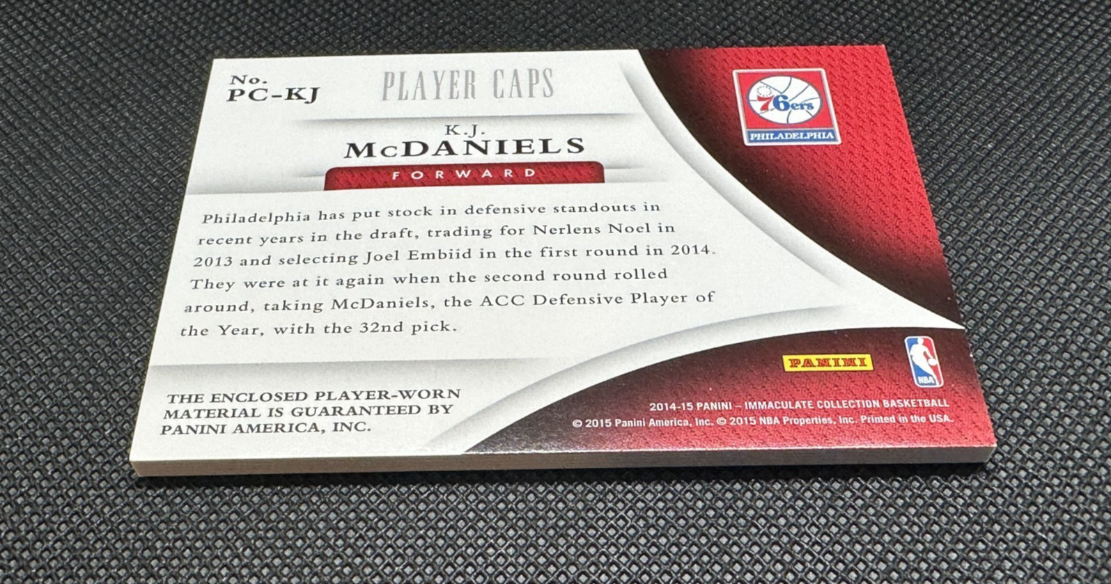 2014 Immaculate PLAYER CAPS LOGOMAN 76ers TEAM LOGO HAT PATCH K McDaniels #'d /3 view 17