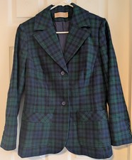 Vintage Pendleton Wool Blazer Women's 12 Tartan Plaid Blue Two Button Made In...
