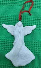 Vintage White Bisque Porcelain Angel Christmas Ornament