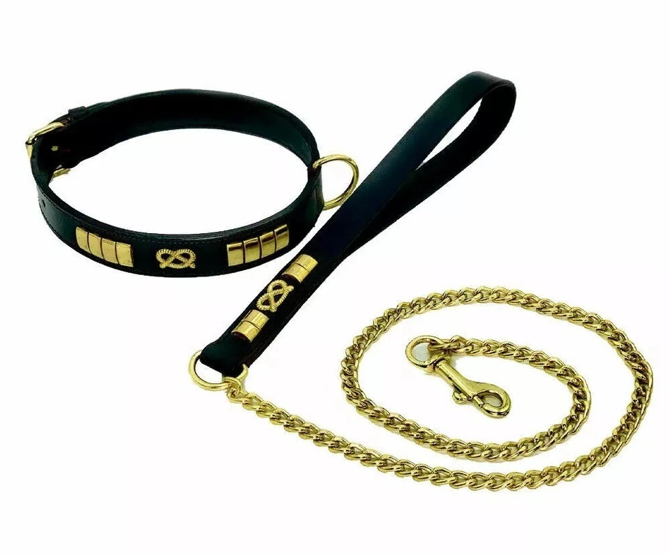 LEATHER BRASS STUDDED DOG COLLAR WITH LEASH SET STAFFORDSHIRE BULL TERRIER STAFY - Image 2 of 4