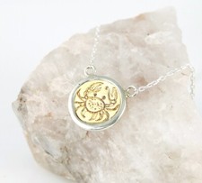 Cancer Gold Zodiac Necklace - Sterling Silver - Cancer Horoscope Astrology sign