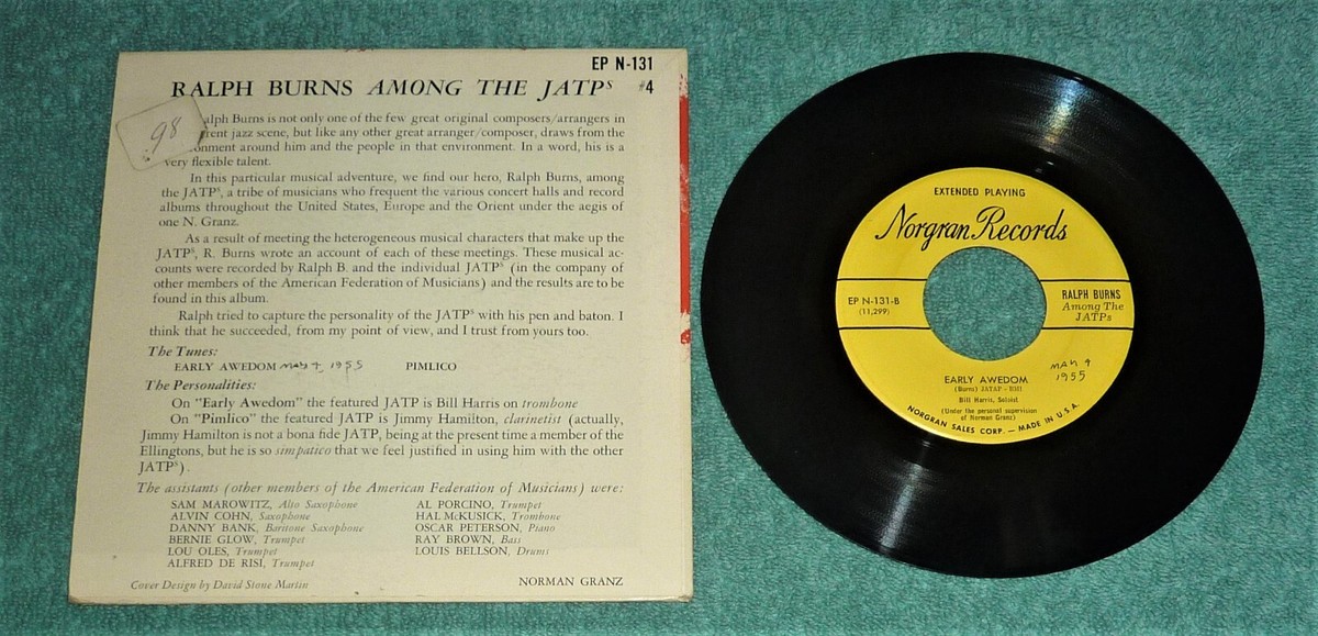7” 45 RPM EP Record by RALPH BURNS Among The JATP's 