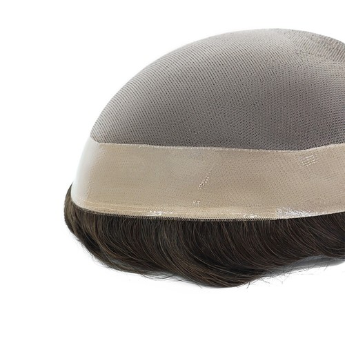 Mens Toupee Human Hair Replacement System Fine Mono Medium Brown Hair Pieces #4 - Picture 4 of 10