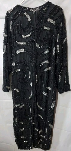 Abito in seta con perline nero e argento sera abito formale casa di moda Houston taglia S - Foto 7 di 12