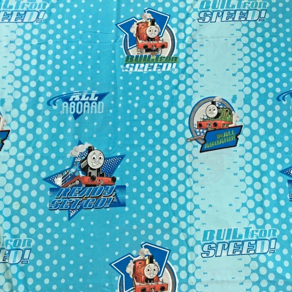 Thomas & Friends Trains Blue Dots Twin Size Flat Sheet Kids Boy's Bedding Fabric - Image 3 of 4