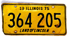 Illinois Land of Lincoln 1975 Black Yellow Metal Expired License Plate 364 205