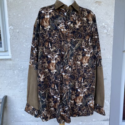 Red Head Button Down Shirt Mens XL Deer Brown Sueded Hunting Dressy