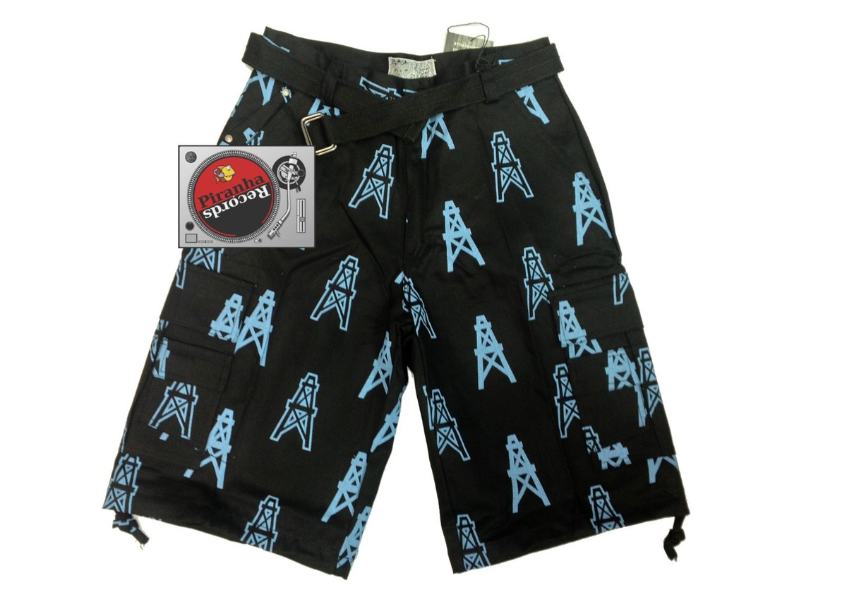 Black Oilers Print Belted Cargo Shorts Size 30-40 URBAN CITY Black Oilers Print Belted Cargo Shorts Size 30-40 URBAN CITY